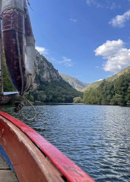 Boat ride on Lake Matka, North Macedonia Picture Board by Lensw0rld 