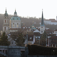 Buy canvas prints of Church towers and historic buildings in the evening sun in Prague by Lensw0rld 