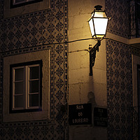 Buy canvas prints of Tiled house and street light in Lisbon by Lensw0rld 