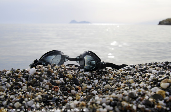 Goggles with the serene scenery of Matala, Crete,  Picture Board by Lensw0rld 