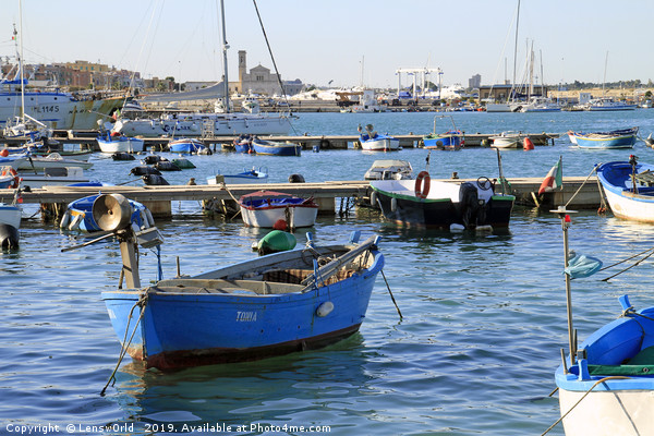 Boats and yachts in the quiet port of Trani, Italy Picture Board by Lensw0rld 