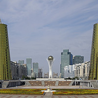 Buy canvas prints of Retro-futuristic skyline of Nur-Sultan by Lensw0rld 