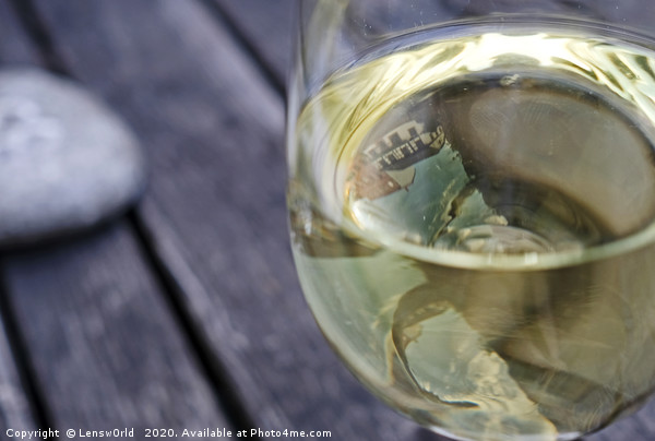 Town reflection in a glass of white wine Picture Board by Lensw0rld 