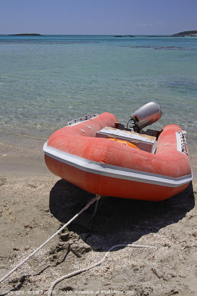 Red rubber boat at Elafonisi beach in Crete Picture Board by Lensw0rld 