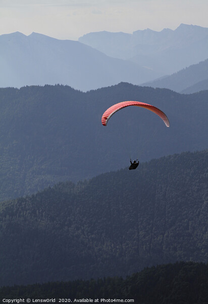 Paraglider in front of a mountain panorama Picture Board by Lensw0rld 