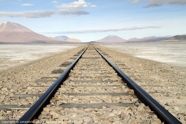 Rail tracks in Salar de Uyuni, Bolivia Picture Board by Lensw0rld 