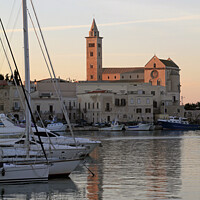 Buy canvas prints of View of the harbor of Trani, Italy, during sunset by Lensw0rld 