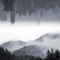Buy canvas prints of Urban sky over misty forest by Lensw0rld 