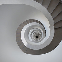 Buy canvas prints of Spiral white staircase, downview by Sylvain Beauregard