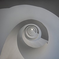 Buy canvas prints of Spiral white staircase, upview by Sylvain Beauregard