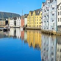 Buy canvas prints of Vertical water reflection in Alesund by Sylvain Beauregard