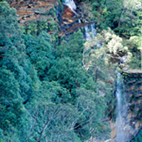 Buy canvas prints of Waterfall in Green Mountains, vertical panorama, 4 by Sylvain Beauregard