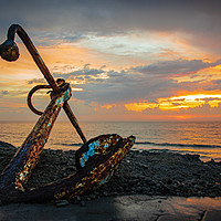 Buy canvas prints of Sunset and Anchor by Valentinas Kuras