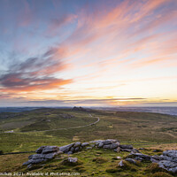 Buy canvas prints of Sunrise over Haytor from Rippon Tor, Dartmoor by Justin Foulkes
