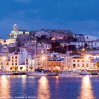 Buy canvas prints of The old town of Dalt Vila at night, Ibiza town, Spain. by Justin Foulkes