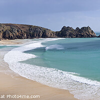 Buy canvas prints of Panoramic view of Porthcurno beach, Cornwall by Justin Foulkes