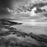 Buy canvas prints of Moody skies over Nisabost, Harris, Outer Hebrides by Justin Foulkes