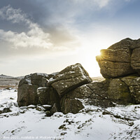Buy canvas prints of Winter at Bonehill Rocks, with Haytor beyond, Dart by Justin Foulkes