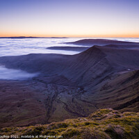 Buy canvas prints of Dawn over Cribyn, from Pen y Fan. Brecon Beacons,  by Justin Foulkes
