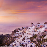 Buy canvas prints of Oia, at sunset, Santorini, Greece by Justin Foulkes
