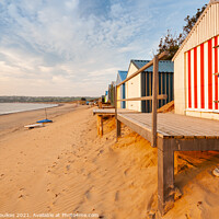 Buy canvas prints of Beach Huts on Abersoch beach, Llyn Peninsula, Nort by Justin Foulkes