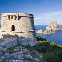 Buy canvas prints of Es Vedra island from Torre des Savinar, Ibiza by Justin Foulkes