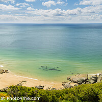 Buy canvas prints of Panoramic view over Gara Rock beach, near Salcombe by Justin Foulkes