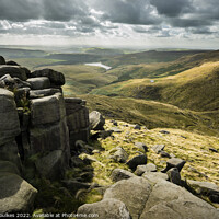 Buy canvas prints of Kinder reservoir from Kinder Scout, Peak District  by Justin Foulkes