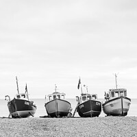 Buy canvas prints of Fishing boats on the beach at Beer, Devon by Justin Foulkes