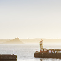 Buy canvas prints of St Michael's Mount from the harbour at Newlyn by Justin Foulkes
