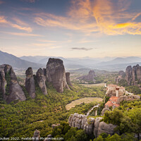 Buy canvas prints of Meteora Sunset, Greece. by Justin Foulkes