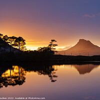 Buy canvas prints of Stac Pollaidh sunset reflections, Scottish Highlands by Justin Foulkes
