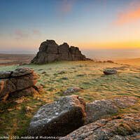 Buy canvas prints of Haytor Rocks at sunrise, Dartmoor by Justin Foulkes