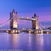 Buy canvas prints of Tower Bridge at dusk, River Thames, London by Justin Foulkes