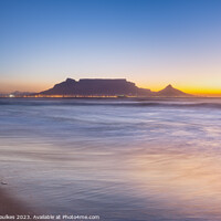 Buy canvas prints of Table Mountain at sunset, from Bloubergstrand, Cape Town by Justin Foulkes