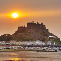 Buy canvas prints of Sunrise, Mont Orgueil, Gorey, Jersey by Justin Foulkes