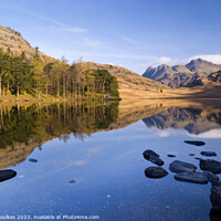 Buy canvas prints of Langdale Pikes reflections, Blea Tarn, Lake District  by Justin Foulkes