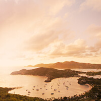 Buy canvas prints of English Harbour at sunset from Shirley Heights, Antigua by Justin Foulkes