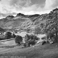 Buy canvas prints of The Langdale Pikes, Lake District, black and white by Justin Foulkes