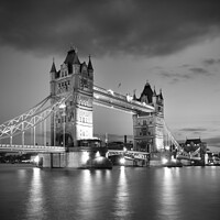 Buy canvas prints of Tower Bridge in Black and White, London by Justin Foulkes