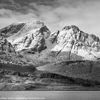 Buy canvas prints of Bla Bheinn, Skye, in black and white by Justin Foulkes