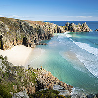 Buy canvas prints of Pedn Vounder beach, Porthcurno, Cornwall by Justin Foulkes