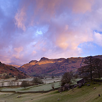 Buy canvas prints of Sunrise in the Langdale Valley, Lake District by Justin Foulkes