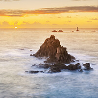 Buy canvas prints of Sunset over the Armed Knight, Land's End, Cornwall by Justin Foulkes