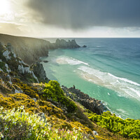 Buy canvas prints of Spring showers over Porthcurno, Cornwall by Justin Foulkes