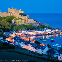 Buy canvas prints of Mont Orgueil & Gorey harbour, Jersey, Channel Isla by Justin Foulkes