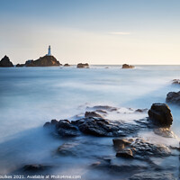 Buy canvas prints of The lighthouse at La Corbiere, Jersey, Channel Isl by Justin Foulkes