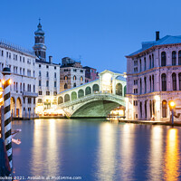 Buy canvas prints of The Rialto bridge at night, Venice, Italy by Justin Foulkes