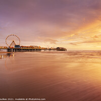 Buy canvas prints of Blackpool Pier and beach at sunset, Blackpool by Justin Foulkes