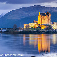Buy canvas prints of Eilean Donan Castle, at night, Scotland by Justin Foulkes